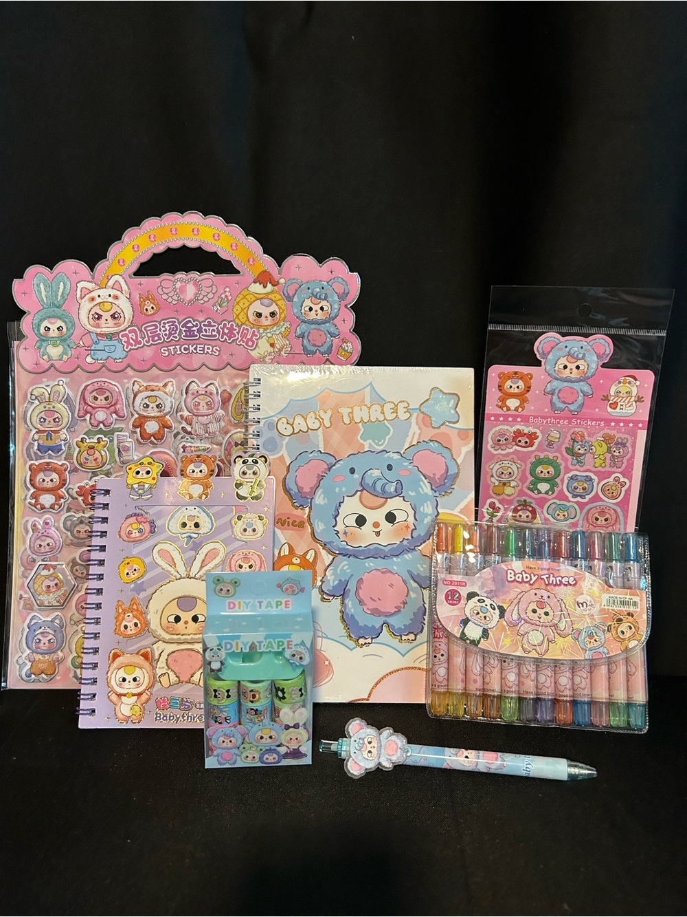 Baby Three Pink & Blue Character Stationery Set